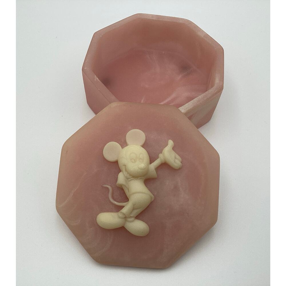 Vintage Disney Mickey Mouse Pink Soapstone Style Octagonal Trinket Box - 1990s